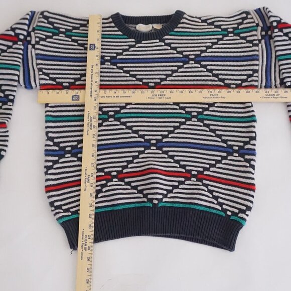 Cezar Knit Sweater Navy Multicolor Geometric Pattern 90s Retro Eclectic Style XL - Picture 3 of 10